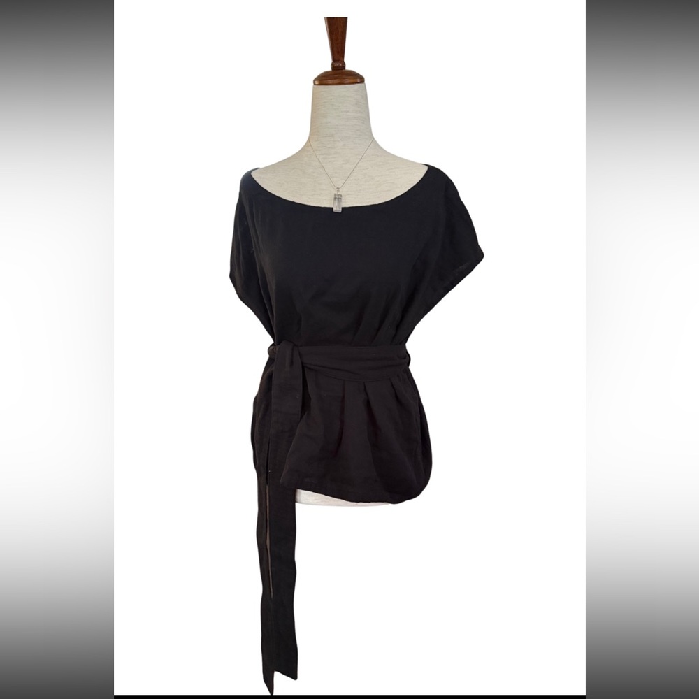 Revir 100% Tencel Black Tie Waist Top Boho Minimalist Capsule Wardrobe‎